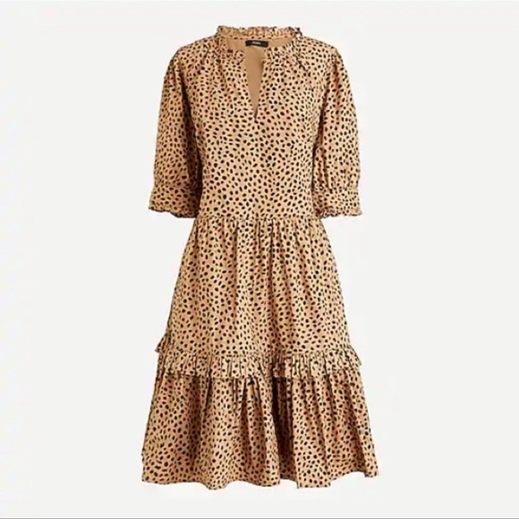 Oversized, JCrew Leopard Dot Ruffleneck Tiered Popover Dress - Picture 4 of 16